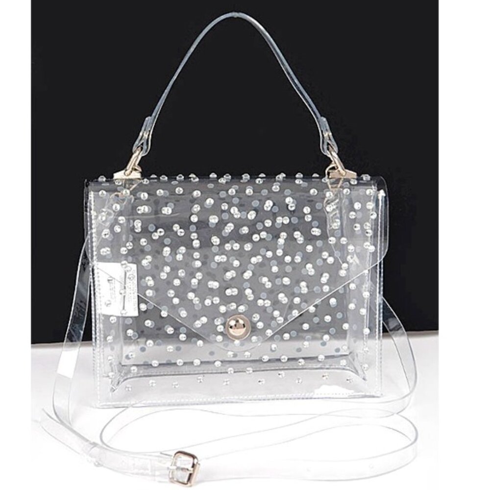 BNWT Brand New Transparent Rhinestone Studs Top Handle Stadium Bag Cleared Bag